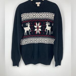 Dockers 100% Cotton Reindeer & Snowflake Black/Red Unisex Sweater Size M